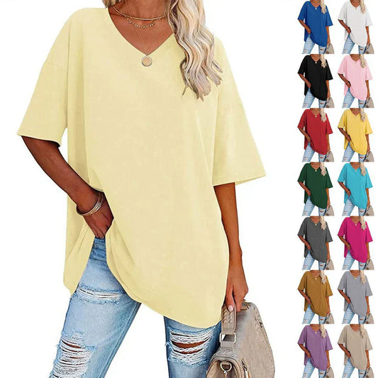 🌷LAST DAY SALE ONLY ￡10.99!!☀️Women's Summer Half Sleeve Casual Loose Fit Cotton Tunic T-shirt