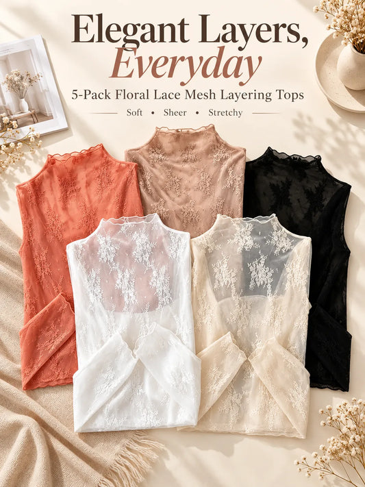 🎉This Week's Special Sales - ￡7.99✨🌸 Floral Lace Mesh Tops | Elegant Layering Set