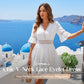 👗LAST DAY SALE 60% OFF⚡50K+ SOLD💕🪞Chic V-Neck Dress with Lace Cutout Details✨Soft Hollow Lace Splicing Midi Dress For Date Wedding Guest Party💐