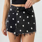 KATCH ME Layered High Waist Raw Hem Denim Skorts With Tassel Detail