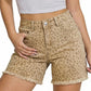 Leopard Print Raw Hem Stretch Denim Casual Summer Jorts