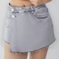 KATCH ME Layered High Waist Raw Hem Denim Skorts With Tassel Detail