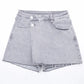 KATCH ME Layered High Waist Raw Hem Denim Skorts With Tassel Detail