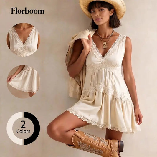 Womens Boho Lace Mini Slip Dress