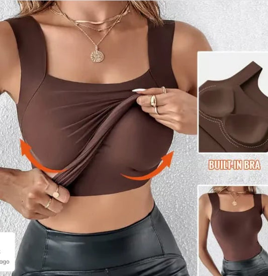 Women's U Neck Thermal Tank Tops with Built-In Bra