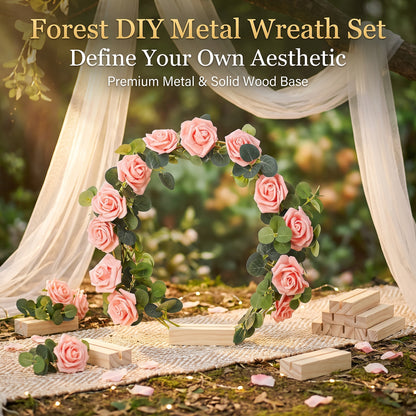 😍Last Day Hot Sales - 50% OFF🎁Gold Metal Floral Hoop Centerpiece with Wooden Stand