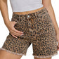Leopard Print Raw Hem Stretch Denim Casual Summer Jorts