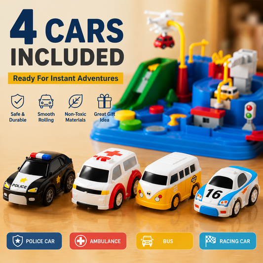 🚗 Kids Race Track Adventure Toy – Interactive STEM Learning Playset with 4 Cars, Screen-Free Puzzle Track for Toddlers & Preschool Kids