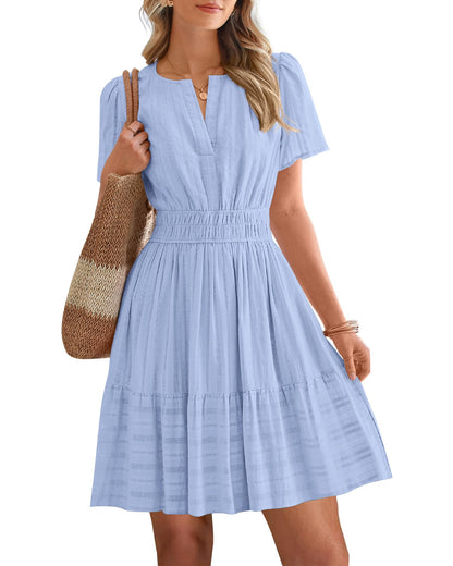 🔥Summer Hot Sales - 65% OFF😍Women's V-Neck Elastic Waist Tiered Mini Dress