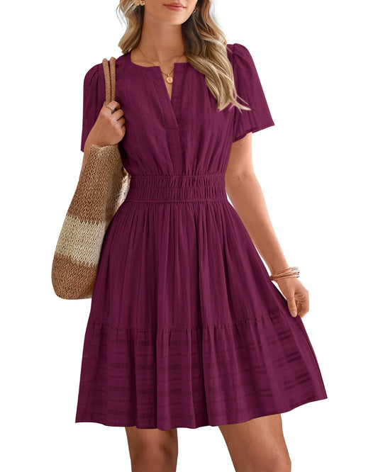 🔥Summer Hot Sales - 65% OFF😍Women's V-Neck Elastic Waist Tiered Mini Dress
