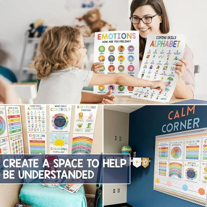 😍Hot Sale 50% OFF🔥🔥12 Calming Corner Classroom Posters - Feelings Wheel Chart & Emotions Poster For Kids