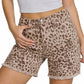 Leopard Print Raw Hem Stretch Denim Casual Summer Jorts
