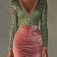 Pink Velvet Bodycon Dress With Patchwork Webbing And Leopard Print
