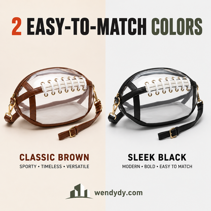 🏈Football Shaped Clear Crossbody Bag | Stadium Approved Transparent Purse with Gold-Tone Zipper & Leather Trim | Perfect Game Day Essential