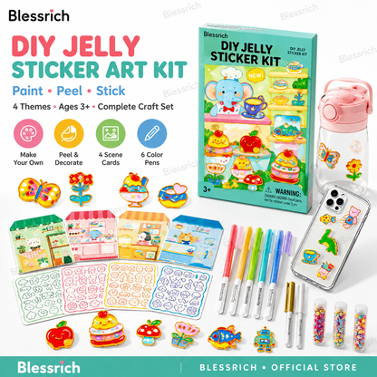 🎁Christmas Pre Sales - save 65% ☃️🌈 Create Your Own Jelly Stickers! 🎨 DIY Paint, Peel & Stick Art Kit for Kids ✨ 4 Fun Themes + Complete Craft Set 🎁