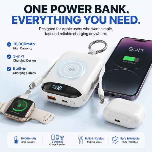 🔥 LAST DAY 50% OFF-🔋 3-in-1 Magnetic Power Bank 10000mAh – Portable Charger for iPhone, Apple Watch & AirPods
