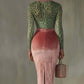 Pink Velvet Bodycon Dress With Patchwork Webbing And Leopard Print