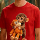 Unisex Monkey Hugging Toy Graphic T-Shirt