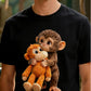 Unisex Monkey Hugging Toy Graphic T-Shirt