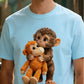 Unisex Monkey Hugging Toy Graphic T-Shirt