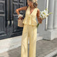 🔥New Hot Sales - 49% OFF✨ Women’s Elegant Stripe 2-Piece Outfit – Flattering V-Neck Top & Relaxed Wide-Leg Trousers 🌸