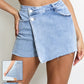 KATCH ME Layered High Waist Raw Hem Denim Skorts With Tassel Detail