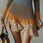 Multicolor Knit Mini Dress With Lace Ruffle Trim