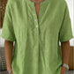 New Arrivals🔥Women's Casual Henley Collar Linen And Cotton Short-sleeve Shirt