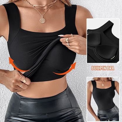 💃Last Day Sale 50% OFF🔥Women's U Neck Shapewear Built-in Bra Tank High Strechy Sleeveless Slim Fit Tops Camisole