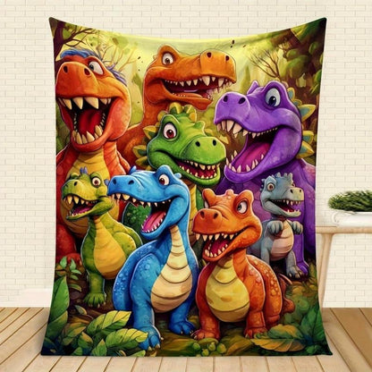 ⏳LAST DAY SALE 50% OFF!⏰🦖Cute Smiling Dinosaurs HD Digital Print Flannel Blanket
