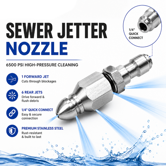 💦 LIMITED-TIME 50% OFF! ✨6500 PSI Stainless Steel Sewer Jetter Nozzle – 1/4" Quick Connect Drain Cleaning Attachment for Pressure Washers