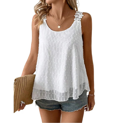 👚Limited Hot Sales - 49% OFF⏰ Elegant Dot Lace Strap Tank Top – Soft & breathable – Delicate lace straps, flattering fit – perfect for layering or summer chic 🌸