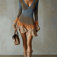 Multicolor Knit Mini Dress With Lace Ruffle Trim