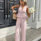 🔥New Hot Sales - 49% OFF✨ Women’s Elegant Stripe 2-Piece Outfit – Flattering V-Neck Top & Relaxed Wide-Leg Trousers 🌸