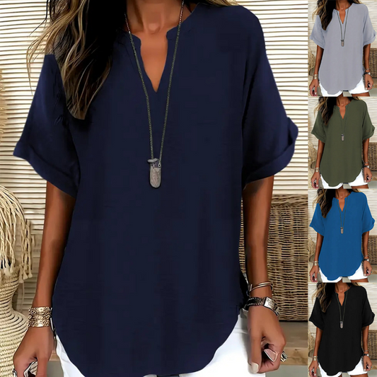 🌸Summer Hot Sales - only ￡10.99👕Fashion Loose Solid Color Short Sleeve Top