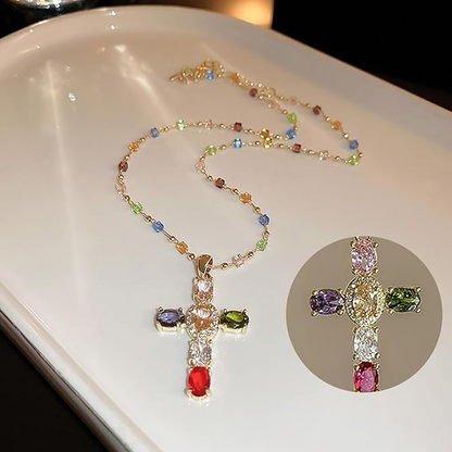 💜 LAST DAY PROMOTION - 50%OFF 💜Colorful Rhinestone Cross Pendant Necklaces