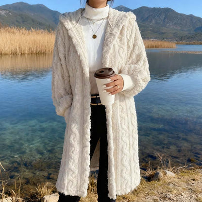 Women's Plush Soft Midi-Length Jacket with Pockets