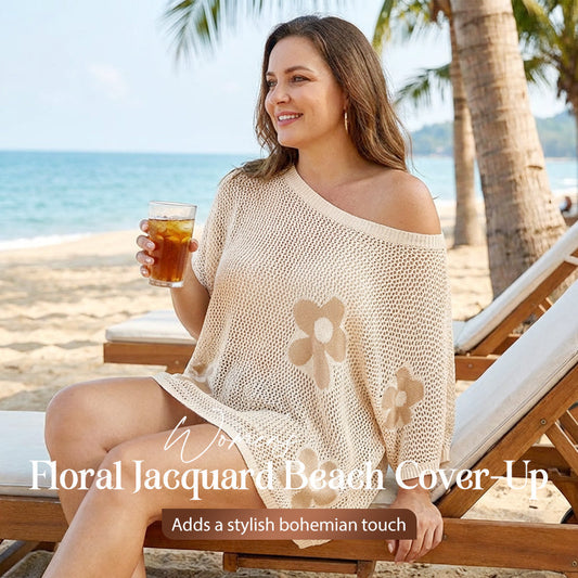 👙 50% OFF NOW! 🌺 Women's Floral Jacquard Beach Cover-Up – Breathable Hollow-Knit & Includes Bikini Set for Perfect Beach Style 🏖️