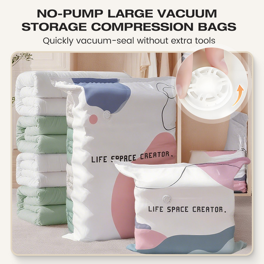 🥳LAST DAY BUY 2 GET 1 FREE!!💞50K+ SOLD!🧳💨 No‑Pump Vacuum Storage Bags – Press & seal, no pump needed. Saves 80% space, keeps clothes dry & dust‑free. Perfect for bulky bedding & off‑season gear. 🛏️🗄️