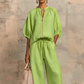👚40% OFF! 👖 Women's Solid Color 2-Piece Tracksuit – Puff Sleeve, Wide Leg, Zipper Detail ✨