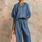 👚40% OFF! 👖 Women's Solid Color 2-Piece Tracksuit – Puff Sleeve, Wide Leg, Zipper Detail ✨