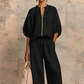 👚40% OFF! 👖 Women's Solid Color 2-Piece Tracksuit – Puff Sleeve, Wide Leg, Zipper Detail ✨