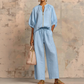 👚40% OFF! 👖 Women's Solid Color 2-Piece Tracksuit – Puff Sleeve, Wide Leg, Zipper Detail ✨