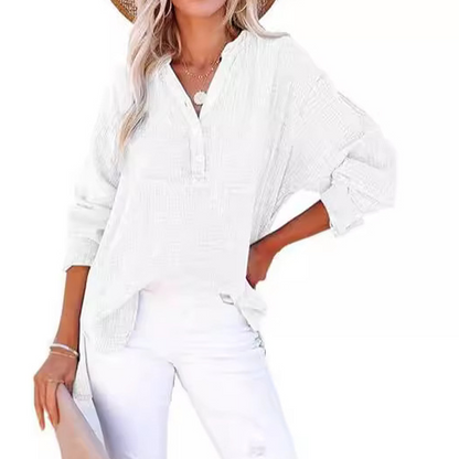⏳Limited-time Sale: ONLY ￡13.99!! ✨Women’s Casual Gauze Button Neck Long Sleeve Blouse