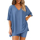 📢📢40% OFF !! ⏰Women's Lounge V-Neck Top & Shorts Set