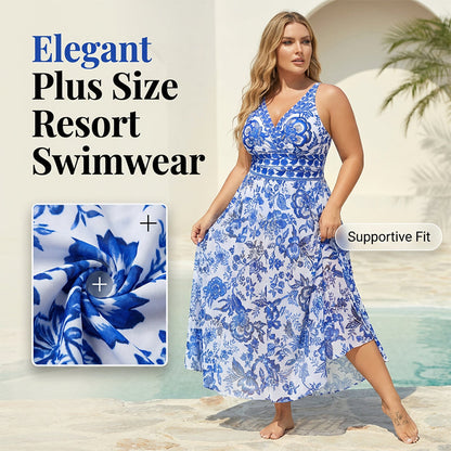 👙Last Day Promotion - 60% OFF😍Plus Size Halter Bikini with Swim Skirt – Confidence in Every Curve 🌴