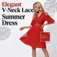 👗LAST DAY SALE 60% OFF⚡50K+ SOLD💕🪞Chic V-Neck Dress with Lace Cutout Details✨Soft Hollow Lace Splicing Midi Dress For Date Wedding Guest Party💐