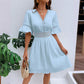 👗LAST DAY SALE 60% OFF⚡50K+ SOLD💕🪞Chic V-Neck Dress with Lace Cutout Details✨Soft Hollow Lace Splicing Midi Dress For Date Wedding Guest Party💐