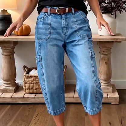 👖 50% OFF | Women's Casual Stretchy Cropped Denim Pants – Relaxed Barrel Fit, Mid-Waist & Multi-Pocket Design, Sizes S–3XL ✨🛒