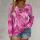 ☀️Last Day Sales - Just ￡13.99👚New Arrivals - V-Neck Tie-Dye Top with Lace-Up Detail – Soft Drape & Versatile Style for Any Casual Day